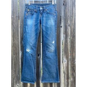 True Religion Medium Wash Distressed Flare Jeans